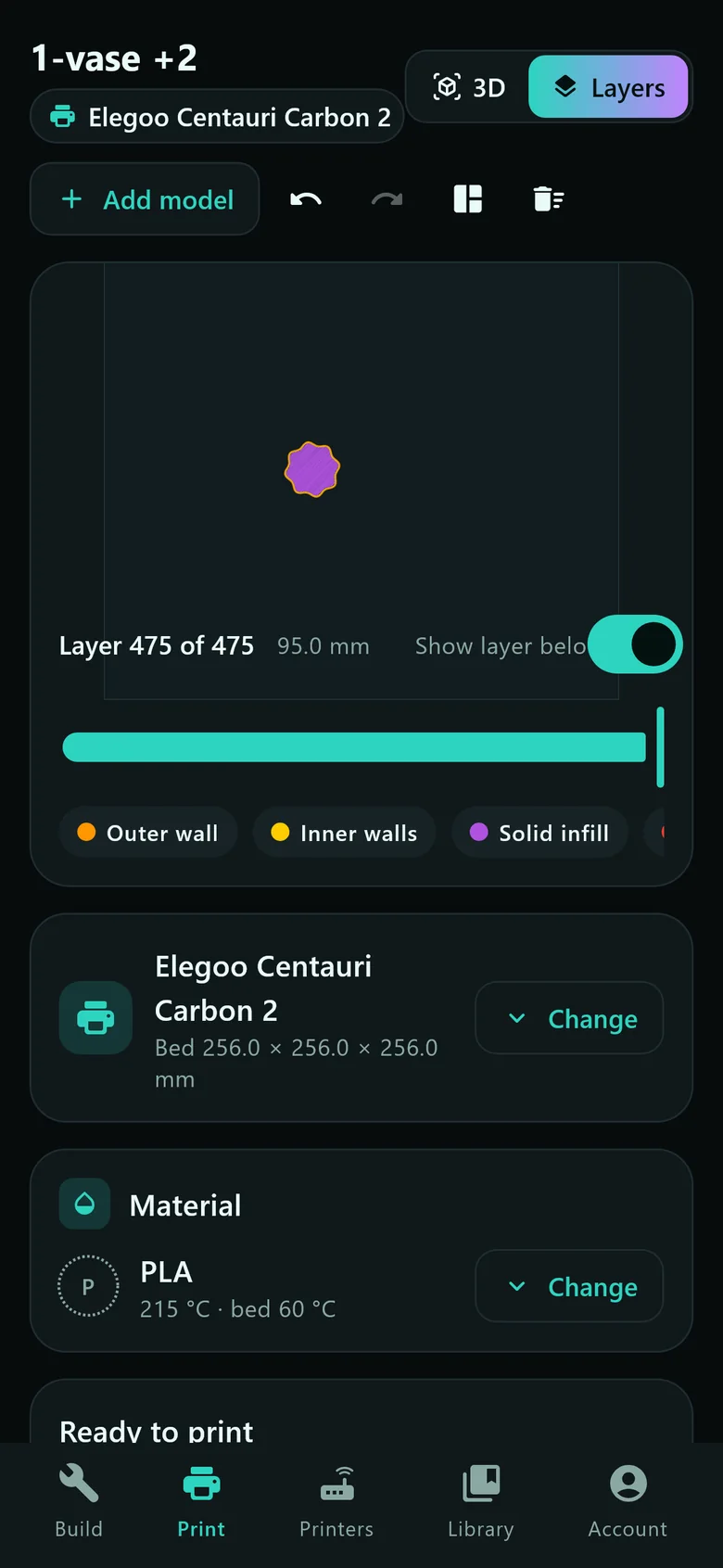 WrenSlicer on iPhone: the layer preview